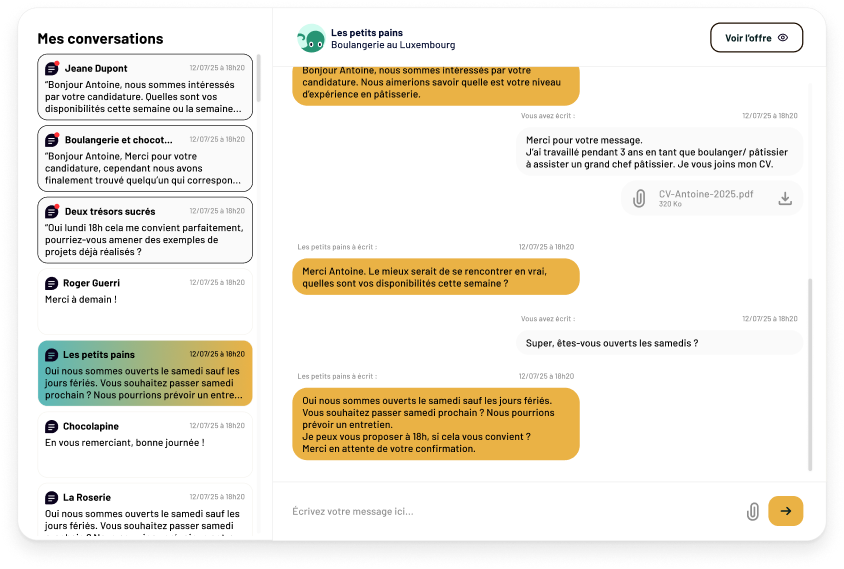 Chat interface with recruiters